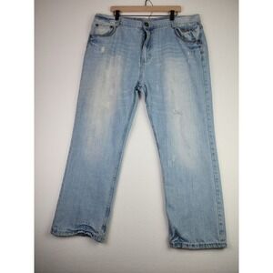 Makaveli Straight Leg Jeans Light Wash Distressed Hip Hop Streetwear Men 42 x 32